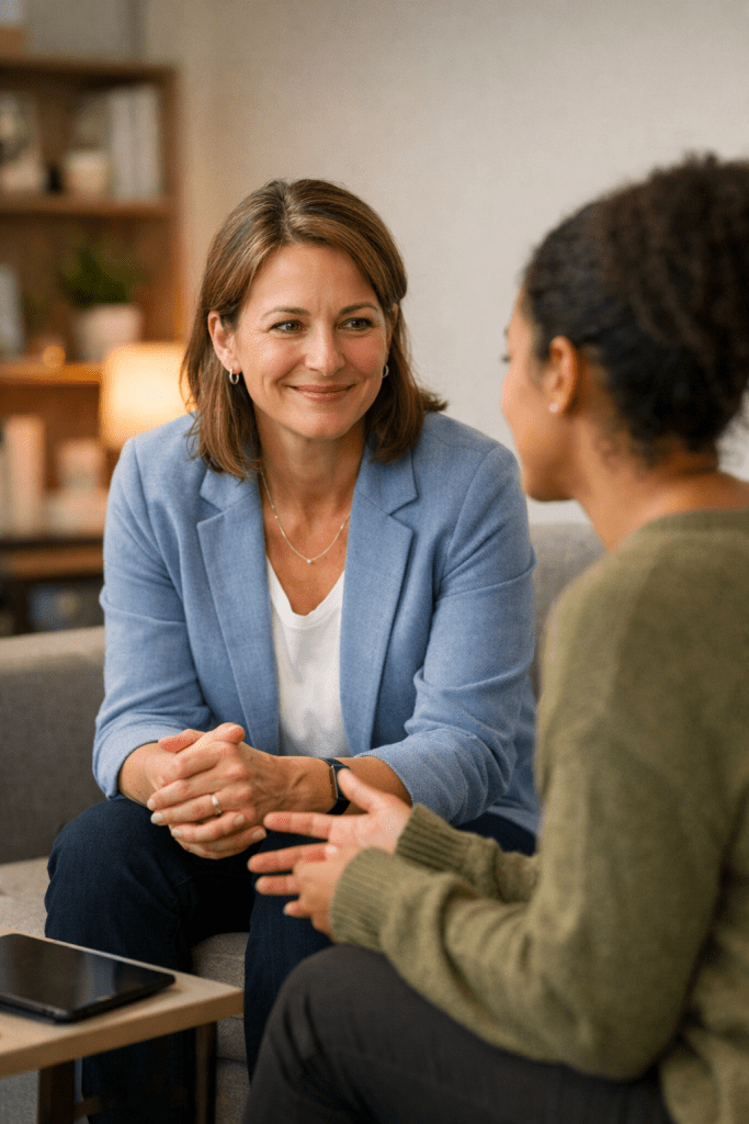 A clinician in an SUD center focusing on a patient interaction, symbolizing the "Human-First" impact of efficient IT.
